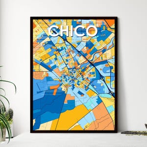 Póster de mapa artístico vibrante de CHICO, CALIFORNIA: decoración de pared única / regalo personalizable para amantes de la decoración del hogar