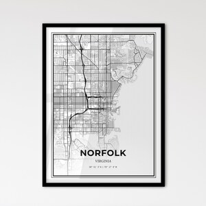 Norfolk Virginie - Plan de la ville de style scandinave pour une décoration intérieure moderne