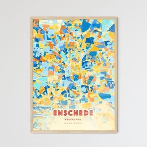 Carte artistique des couleurs côtières d'Enschede aux Pays-Bas, carte de la ville d'Enschede aux Pays-Bas - impression poster personnalisable ou téléchargement numérique