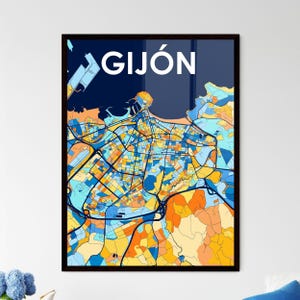 Carte artistique de GIJÓN, ESPAGNE – Décoration murale unique et vibrante pour la maison | Le cadeau personnalisable parfait pour toutes les occasions !
