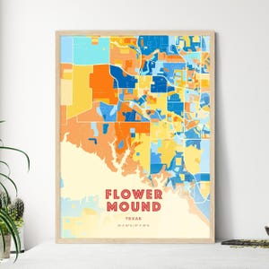 Flower Mound Texas Küstenfarben Kunst Karte Flower Mound USA Stadtplan, kundenspezifischer Posterdruck, gerahmt oder Aluminium-Dibond