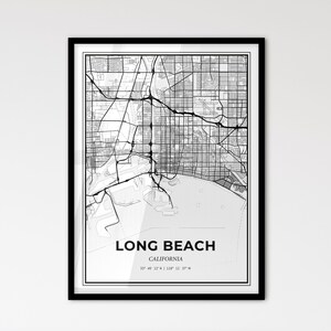 Long Beach Kalifornien - Stadtplan im skandinavischen Stil für das moderne Wohndekor - schwarz-weiß-Poster