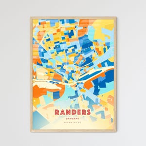 Carte artistique Randers Danemark couleurs côtières Carte de la ville de Randers Danemark - affiche personnalisable ou téléchargement numérique