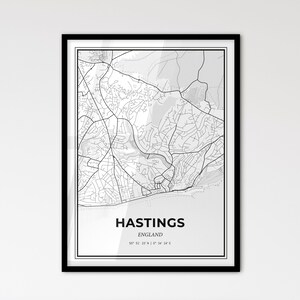 Hastings England: stadsplattegrond in Scandinavische stijl voor modern interieur