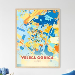 Carte artistique couleurs côtières de Croatie, Velika Gorica, Velika Gorica, plan de la ville de Hrvatska, affiche personnalisable ou téléchargement numérique