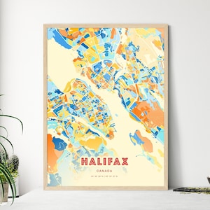 Mappa artistica dei colori costieri di Halifax, Canada, mappa della città di Halifax, Canada - Stampa poster personalizzabile o download digitale