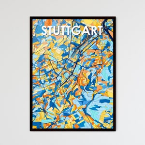 STUTTGART GERMANY Vibrant Colorful Art Map Poster- Perfect gift for marriage, housewarming or for yourself