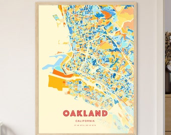 Colorful OAKLAND CALIFORNIA Blue Orange Fine Art Print, Oakland Usa City Map, a perfect gift.