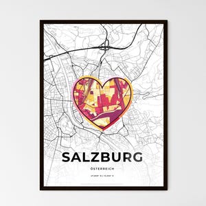 Mapa de SALZBURGO, AUSTRIA - 3 opciones de estilo - Elija uno de los tres estilos - Impresión de póster personalizable, regalo personalizado