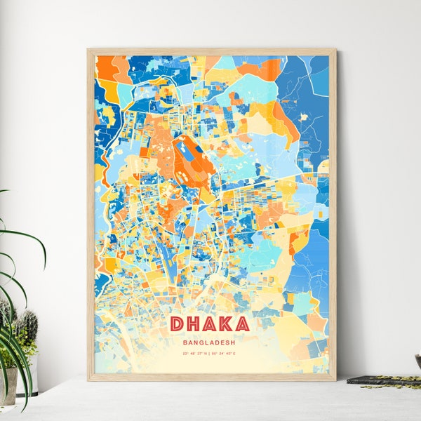Colorful DHAKA BANGLADESH Blue Orange Fine Art Print, Dhaka Bangladesh City Map, a perfect gift.