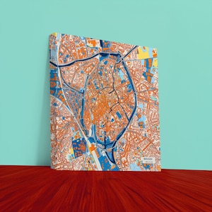 Stampa su tela di Bruges, Belgio – Mappa colorata della città / Senza cornice o con cornice (legno, nero, oro)