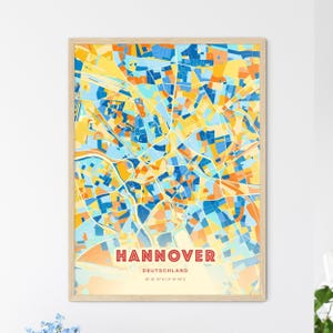 Carte artistique couleurs côtières de Hanovre en Allemagne, carte de la ville de Hanovre en Allemagne - affiche personnalisable ou téléchargement numérique