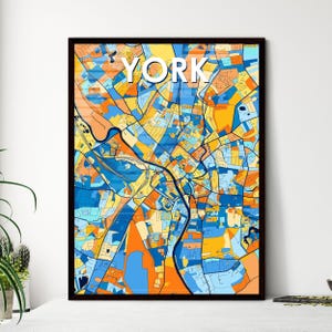 Affiche de carte artistique de YORK, ANGLETERRE - Décoration murale vibrante et unique pour la maison ou cadeau personnalisable pour toute occasion !