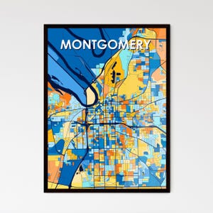 Kunstkaart van Montgomery, Alabama – Uniek wanddecoratie | Perfect personaliseerbaar cadeau voor elke gelegenheid!