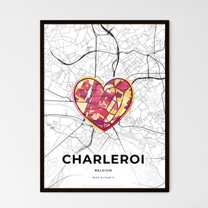 CHARLEROI BELGIQUE - Carte du lieu où tout a commencé - Choisissez l'un des trois styles proposés - Poster personnalisable, cadeau personnalisé