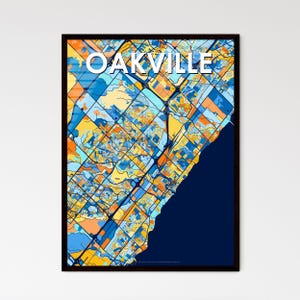 Carte artistique colorée d'Oakville - Décoration murale unique pour la maison | Le cadeau personnalisé parfait pour toutes les occasions !