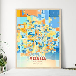 Visalia California Coastal Colors Art Map, Visalia Usa City Map - Customizable Poster Print, Framed or Aluminum dibond