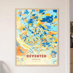 Carte artistique couleurs côtières de Deventer, Pays-Bas, carte de la ville de Deventer, Pays-Bas - Poster personnalisable ou téléchargement numérique