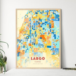 Mappa artistica dei colori costieri di Largo, Florida, poster creativo della città natale di Largo, USA, bicolore, anche come download digitale