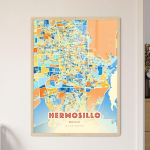 Carte colorée d'art de couleurs côtières d'Hermosillo au Mexique Hermosillo, carte de la ville de Mexico - affiche personnalisable ou téléchargement numérique