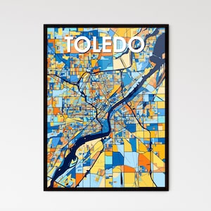 Toledo Ohio Kunst Karte Poster - Lebendiges Buntes Wanddekor | Einzigartiges Geschenk für Home Interior Design Liebhaber