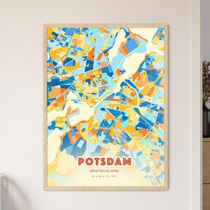 Potsdam, Duitsland kustkleuren kunstkaart, stadskaart Potsdam, Duitsland - aanpasbare posterprint of digitale download