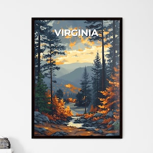 Lebhaftes Gemälde eines Flusses, der sich durch einen üppigen Wald in Virginia, USA schlängelt – Reisen und Ziele | Personalisierbar