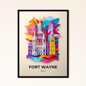 Vivid Fort Wayne, Indiana - una città colorata con una torre dell'orologio in cima - Stampa Fine Art, personalizzabile
