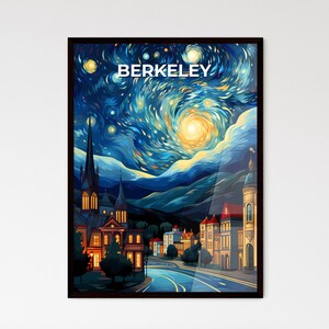 Berkeley, Kalifornien, ein bunter Nachthimmel über einer Stadt – Travel Skylines Collection | Personalisierbar