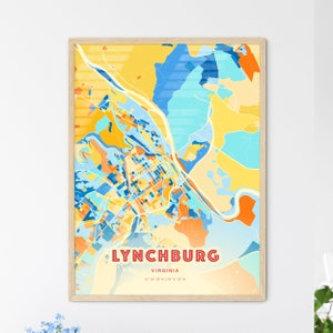 Colorful LYNCHBURG VIRGINIA Blue Orange Fine Art Print, Lynchburg Usa Two-toned Creative Hometown City Poster, a perfect gift.