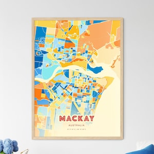 Mappa artistica dei colori costieri di Mackay, Australia, mappa della città di Mackay, Australia - Stampa poster personalizzabile o download digitale
