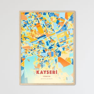Carte artistique couleurs côtières de la Turquie de Kayseri, carte de la ville de Kayseri Turquie - affiche personnalisable ou téléchargement numérique