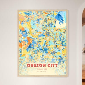 Mapa artístico de colores costeros de Ciudad Quezón, Filipinas. Mapa de la ciudad de Ciudad Quezón, Filipinas. Impresión de póster personalizable, enmarcada o en dibond de aluminio.