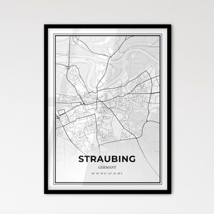 Straubing, Alemania: mapa de la ciudad en estilo escandinavo para una decoración moderna del hogar