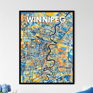 Winnipeg Art, Winnipeg Map, Manitoba Decor, Colorful Urban Print, Travel Wall Poster, Vibrant Home Gift, Canadian Skyline Design