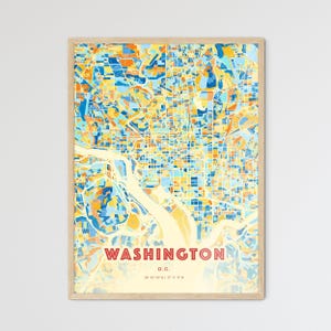Mapa artístico de colores costeros de Washington D.C., mapa de la ciudad de Washington, EE. UU. - Impresión de póster personalizable o descarga digital
