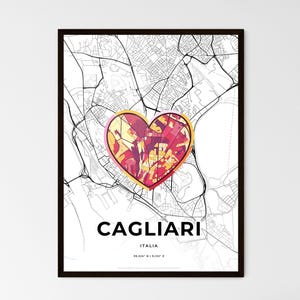 CAGLIARI ITALIE - Carte du lieu où tout a commencé - Choisissez l'un des trois styles proposés - Poster personnalisable, cadeau personnalisé