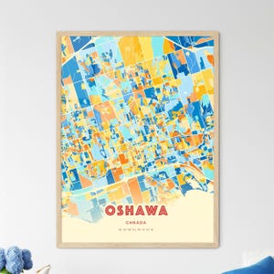 Carte artistique des couleurs de la côte d'Oshawa Canada, carte de la ville d'Oshawa Canada - Impression poster personnalisable, cadre ou aluminium dibond