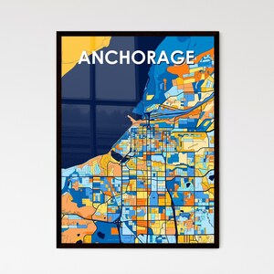 Anchorage Alaska Kunst Karte Poster - Lebendiges Buntes Dekor für Einzigartige Geschenke | Atemberaubendes Home Interior Design