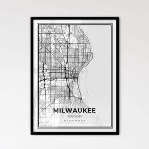 Milwaukee Wisconsin - Stadtplan im skandinavischen Stil für das moderne Wohndekor - schwarz-weißes Poster