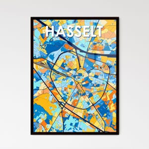Póster del mapa artístico de Hasselt, Bélgica: decoración de pared vibrante y única para el hogar, ¡regalo personalizable perfecto para cualquier ocasión!
