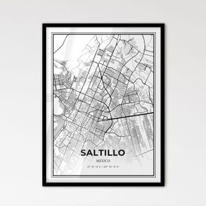 Saltillo Mexiko - Stadtplan im Skandinavischen Stil für die moderne Dekoration - schwarz und weiß Poster