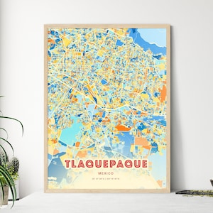 Carte artistique couleurs côtières de Tlaquepaque, Mexique, carte de Tlaquepaque, Mexique - affiche personnalisable ou téléchargement numérique