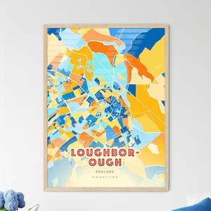 Carte artistique couleurs côtières de Loughborough en Angleterre, carte de la ville de Loughborough en Angleterre - affiche personnalisable ou téléchargement numérique