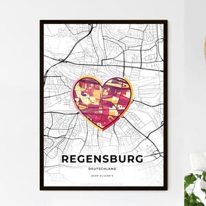 Carte de Ratisbonne en Allemagne - 3 styles au choix - Ville d'origine historique