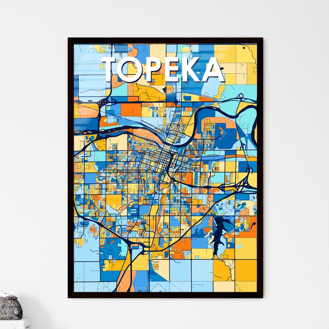 TOPEKA KANSAS Vibrant Colorful Art Map Poster Customizable Poster Print