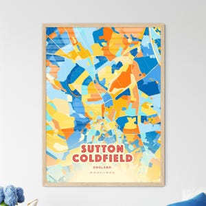 Sutton Coldfield England Küstenfarben Kunstkarte Sutton Coldfield England Stadtplan, eine perfekte Geschenkidee, gerahmt oder Aluminium-Dibond