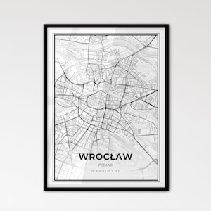 Wrocław, Polen - stadsplattegrond in Scandinavische stijl voor modern interieur - zwart-witposter