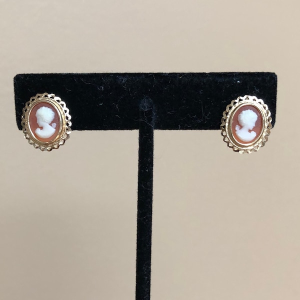 Lovely, Vintage, Petite 10K Yellow Gold Cameo Stud Earrings