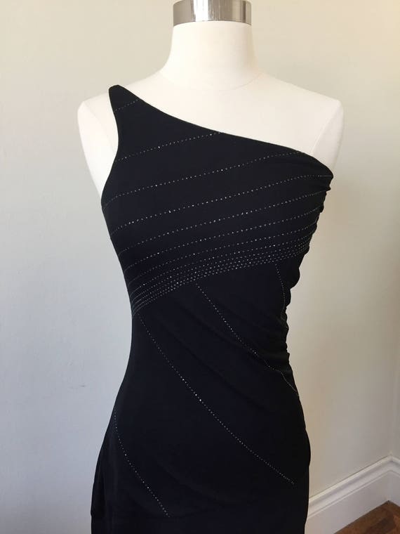 Vintage one-shoulder black ruched cocktail/Littile black | Etsy